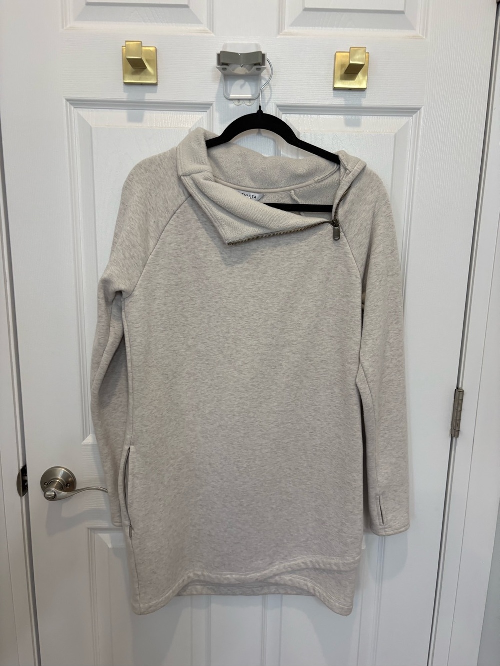 Athleta Light Heather Gray Asymmetric Zip Cowl Tunic #1435
